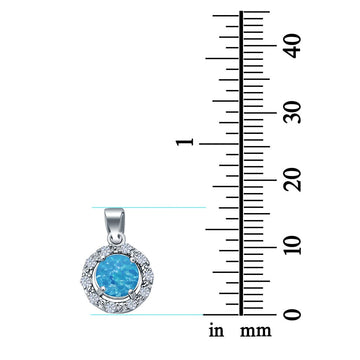 Simulated CZ Charm Pendant Lab Created Blue Opal Round 925 Sterling Silver (16mm)